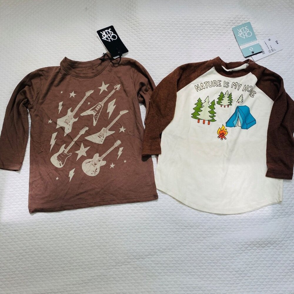CHASER LOT OF 2 Shirts Kids Boys Size 4T Brown White Nature Guitar Long Sleeve